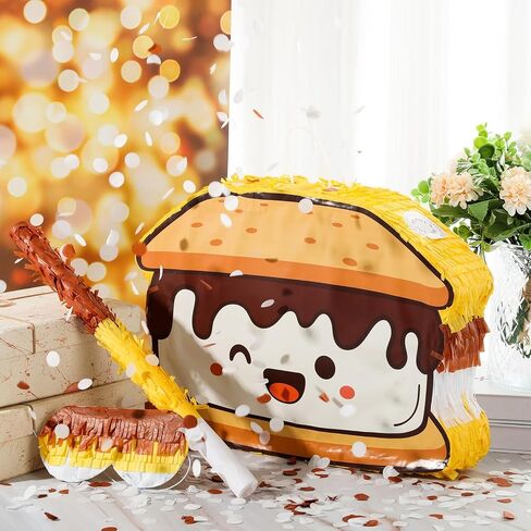 مجموعة تزيين الحفلات من Wink Design S'mores Piñata كوكي Piñata مع قصاصات من الورق وعصا الخفافيش لألعاب عيد الميلاد وحفلات التخييم والنار in Kuwait