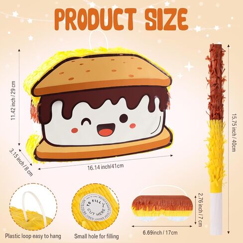 مجموعة تزيين الحفلات من Wink Design S'mores Piñata كوكي Piñata مع قصاصات من الورق وعصا الخفافيش لألعاب عيد الميلاد وحفلات التخييم والنار in Kuwait