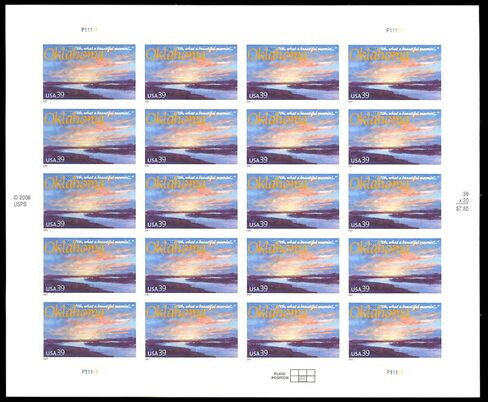 ورقة ولاية أوكلاهوما من 20 × 39 سنت طوابع سكوت 4121 بواسطة USPS in Kuwait
