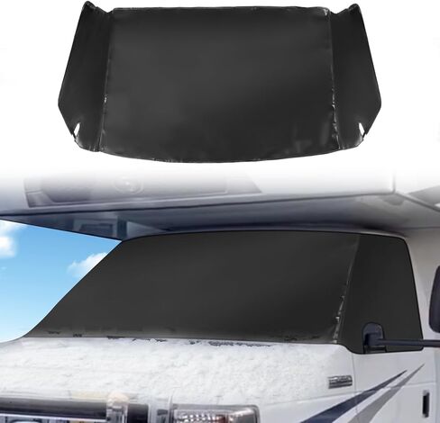 RV Windshield Snow Cover Compatible with Class C Ford E450 1992-2025 Motorhome Front Windshield Cover for Ice and Snow Oxford Cloth RV Front Window Sunshade Cover Black in Kuwait