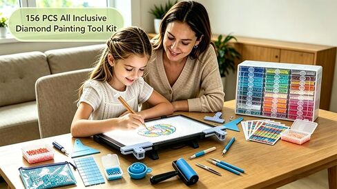 156PCS All Inclusive Diamond Art Accessories Kit with A4 Diamond Painting Light Pad Kit,Diamond Art Trays with Lids& 5D Painting Tools Set for Full Drill & Partial Drill Art in Kuwait