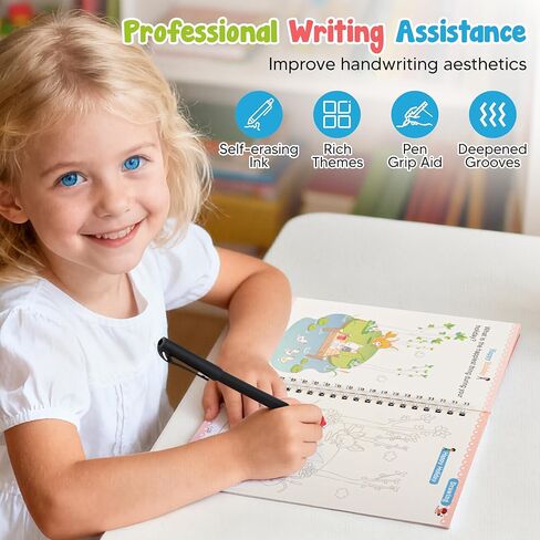 Magic Grooved Writing Practice Pen,Disappearing Ink Magic Pen for Grooved Handwriting Practice Book,Reusable Tracing Books with Erasable Magic Pens in Kuwait