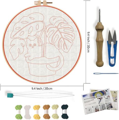 FREEBLOSS DIY Punch Needle Kits for Beginners Cartoon Cat Punch Needle Starter Craft Set with Hoop and Instruction Embroidery Set for Adults Festival Gift and Decoration, 7.9"/20cm in Kuwait