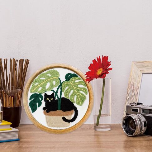 FREEBLOSS DIY Punch Needle Kits for Beginners Cartoon Cat Punch Needle Starter Craft Set with Hoop and Instruction Embroidery Set for Adults Festival Gift and Decoration, 7.9"/20cm in Kuwait