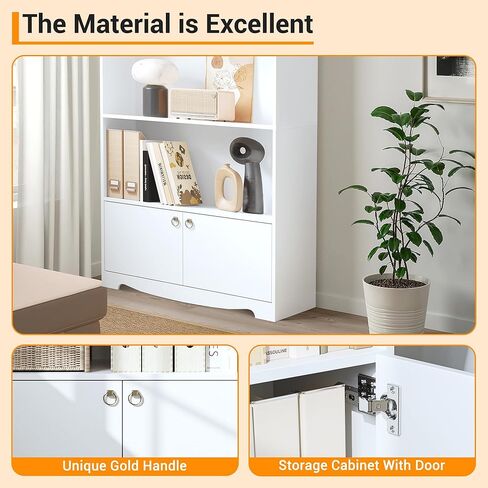 63" Tall Bookshelf, 5-Tier Open Bookcase with 2 Door Cabinets, Modern Wood Bookcase Storage Shelf with 6 Cubes, Freestanding Display Storage Cabinet, for Home Office, Living Room, Bedroom, White in Kuwait