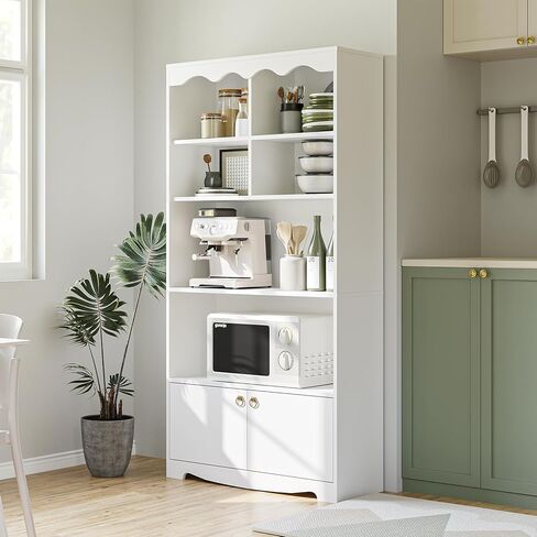 63" Tall Bookshelf, 5-Tier Open Bookcase with 2 Door Cabinets, Modern Wood Bookcase Storage Shelf with 6 Cubes, Freestanding Display Storage Cabinet, for Home Office, Living Room, Bedroom, White in Kuwait