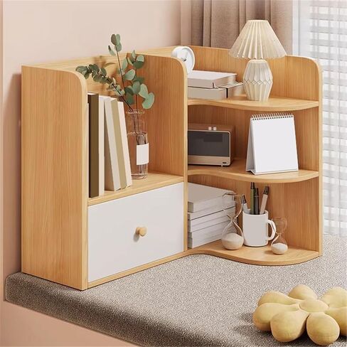 Bookcase Multi-Layer Corner Desktop Bookshelf Density Board Home Organizer Shelf with Drawer Modern in Kuwait
