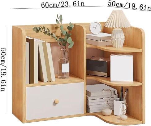 Bookcase Multi-Layer Corner Desktop Bookshelf Density Board Home Organizer Shelf with Drawer Modern in Kuwait
