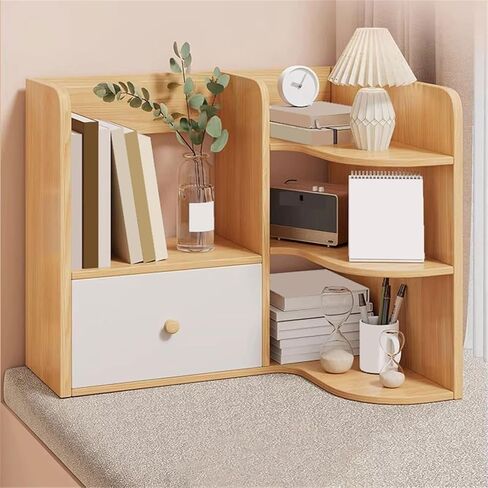 Bookcase Multi-Layer Corner Desktop Bookshelf Density Board Home Organizer Shelf with Drawer Modern in Kuwait