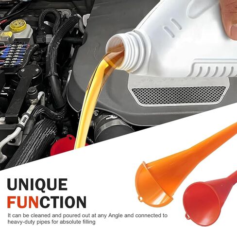 2 PCS Long Neck Oil Funnel, Portable Anti-Spill Plastic Wide Mouth Funnel, Multi-use for Fuel Coolant Engine Oil Adding, Universal for Most Cars Suvs Trucks(Red) in Kuwait