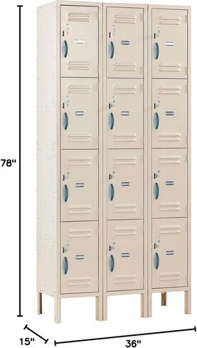 Global Industrial 4-Tier 12 Door Locker, 36" W x 15" D x 78" H, Tan, Unassembled in Kuwait