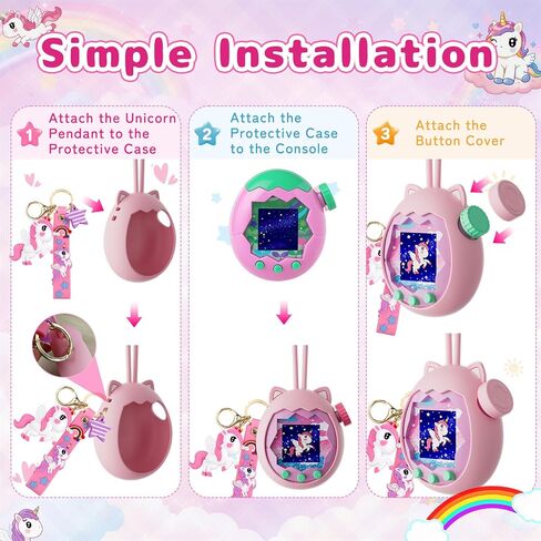 حافظة واقية لـ Tamagotchi Paradise، حافظة من السيليكون مع سلسلة مفاتيح يونيكورن، مقاومة للصدمات، حماية من السقوط، مقاومة للخدش والغبار، غطاء قرص تكبير، واقي شاشة (قطعتان) طقم تنظيف (وردي) in Kuwait