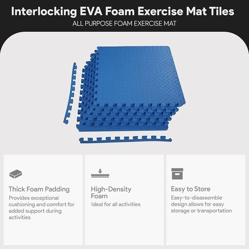 Signature Fitness Puzzle Exercise Mat with EVA Foam Interlocking Tiles for MMA, Exercise, Gymnastics and Home Gym Protective Flooring, 3/4" Thick, 24 Square Feet, Blue in Saudi Arabia