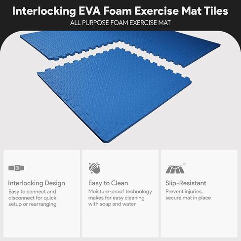 Signature Fitness Puzzle Exercise Mat with EVA Foam Interlocking Tiles for MMA, Exercise, Gymnastics and Home Gym Protective Flooring, 3/4" Thick, 24 Square Feet, Blue in Saudi Arabia
