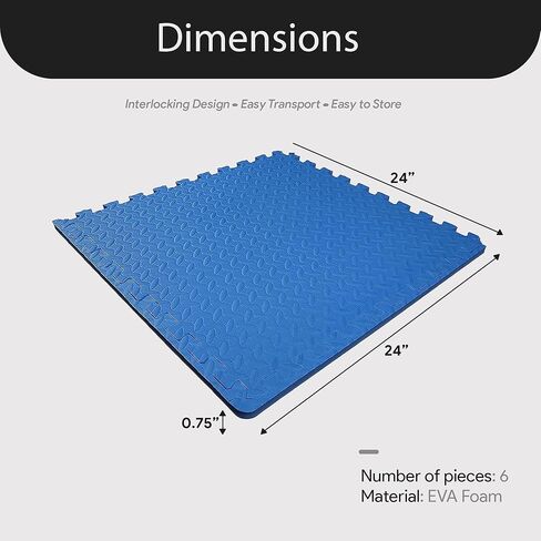 Signature Fitness Puzzle Exercise Mat with EVA Foam Interlocking Tiles for MMA, Exercise, Gymnastics and Home Gym Protective Flooring, 3/4" Thick, 24 Square Feet, Blue in Saudi Arabia