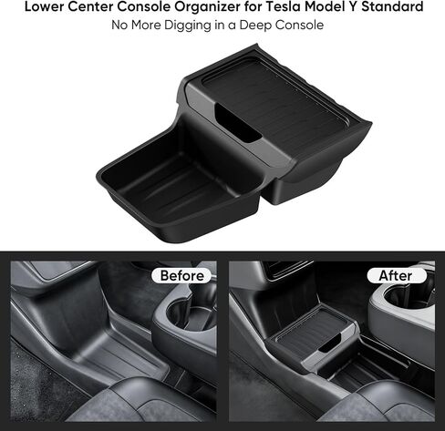 Lower Center Console Organizer for Tesla Model Y Standard 2025+, No More Digging in a Deep Console, Insert Tray with Easy-Open Lid, Dual-Layer with Quick Access & Deep Storage, TPE, 2PCS,Black in Kuwait