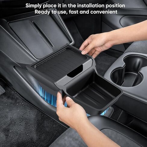 Lower Center Console Organizer for Tesla Model Y Standard 2025+, No More Digging in a Deep Console, Insert Tray with Easy-Open Lid, Dual-Layer with Quick Access & Deep Storage, TPE, 2PCS,Black in Kuwait