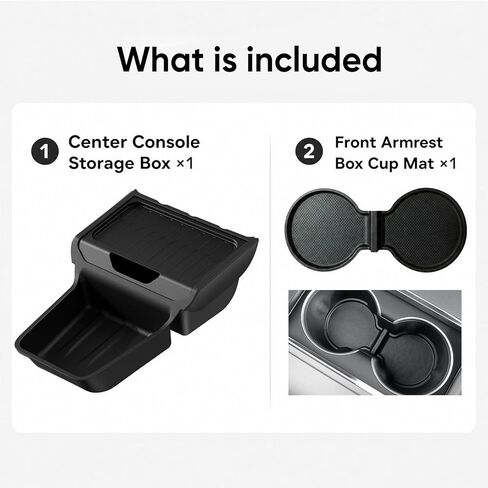 Lower Center Console Organizer for Tesla Model Y Standard 2025+, No More Digging in a Deep Console, Insert Tray with Easy-Open Lid, Dual-Layer with Quick Access & Deep Storage, TPE, 2PCS,Black in Kuwait