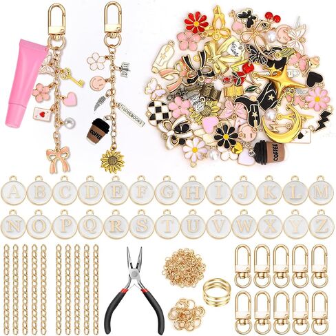 sunla 249Pcs Charms Lip Gloss Keychain Making Kit, DIY Craft Supplies with Charms, Key Chain Hooks, Jump Rings, Chains & Tools, Jewelry Making Kit for Custom Keychains, Bags in Kuwait