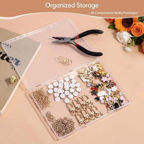 sunla 249Pcs Charms Lip Gloss Keychain Making Kit, DIY Craft Supplies with Charms, Key Chain Hooks, Jump Rings, Chains & Tools, Jewelry Making Kit for Custom Keychains, Bags in Kuwait