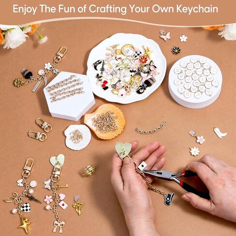 sunla 249Pcs Charms Lip Gloss Keychain Making Kit, DIY Craft Supplies with Charms, Key Chain Hooks, Jump Rings, Chains & Tools, Jewelry Making Kit for Custom Keychains, Bags in Kuwait