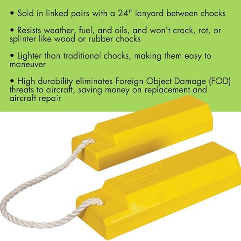 Checkers 15" Airplane Chocks, Aviation Wheel Chocks for Small to Mid-Sized Aircraft, Roped Pair Tire Chock, Durable Lightweight Urethane, Yellow, AC3515-P in Kuwait