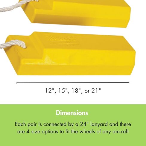 Checkers 15" Airplane Chocks, Aviation Wheel Chocks for Small to Mid-Sized Aircraft, Roped Pair Tire Chock, Durable Lightweight Urethane, Yellow, AC3515-P in Kuwait