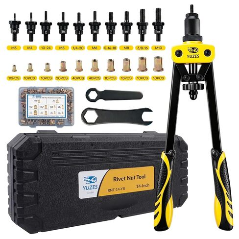 YUZES Rivet Nut Tool Kit, 14" Rivnut Tool with 11 Metric & SAE Mandrels, 175Pcs Rivet Nuts Kit, Professional Nutsert Tool Kit forAuto Mods, RV/Van Conversion & Metal Fabrication, Rugged BMC Case in Kuwait