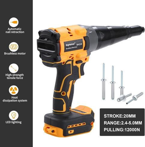 Brushless Cordless Rivet Gun for Dewalt 20V Battery, 12000N Heavy-Duty Pulling Force, Auto Reverse, LED Work Light for 1/8 5/32 3/16 Aluminum/Steel Rivets for Metal Automotive HVAC in Kuwait