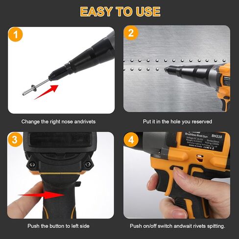 Brushless Cordless Rivet Gun for Dewalt 20V Battery, 12000N Heavy-Duty Pulling Force, Auto Reverse, LED Work Light for 1/8 5/32 3/16 Aluminum/Steel Rivets for Metal Automotive HVAC in Kuwait