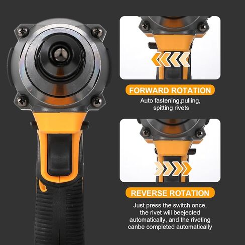 Brushless Cordless Rivet Gun for Dewalt 20V Battery, 12000N Heavy-Duty Pulling Force, Auto Reverse, LED Work Light for 1/8 5/32 3/16 Aluminum/Steel Rivets for Metal Automotive HVAC in Kuwait