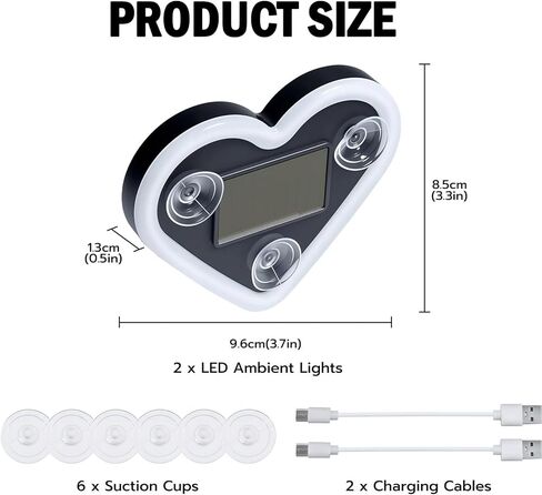 قطعتان من مصابيح LED المحيطة للسيارة، مصابيح قلب شمسية لنافذة السيارة، 5 أوضاع إضاءة، إضاءة محيطة رومانسية على شكل قلب للسيارة، ديكور خارجي، هدية مثالية للأزواج والنساء والرجال in Kuwait