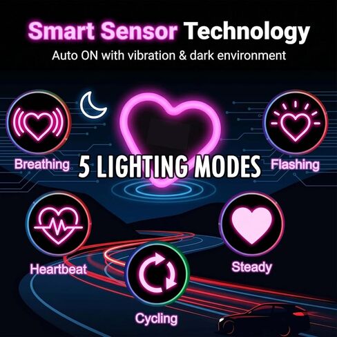 قطعتان من مصابيح LED المحيطة للسيارة، مصابيح قلب شمسية لنافذة السيارة، 5 أوضاع إضاءة، إضاءة محيطة رومانسية على شكل قلب للسيارة، ديكور خارجي، هدية مثالية للأزواج والنساء والرجال in Kuwait