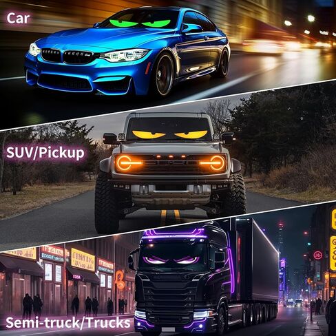 قطعتان من عيون LED الشيطانية المتزامنة للزجاج الأمامي للسيارة، مصابيح Ojos Led Para Carro مقاس 15 بوصة × 4 بوصة للشاحنة، لوحة مصفوفة متحركة كاملة الألوان قابلة للبرمجة، عيون إلكترا، تطبيق ذكي وجهاز تحكم عن بعد in Kuwait