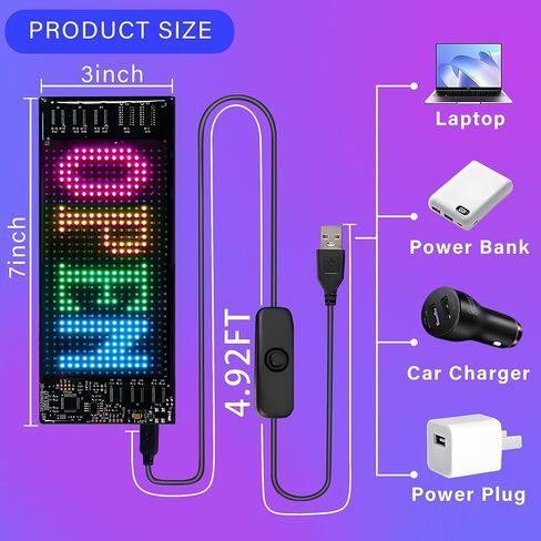 Flexible 7x3'' Car LED Sign - Bluetooth APP Control,USB 5V DIY and Text Programmable Animated Signs Matrix Panel,Scrolling Display for Parties, Weddings,Cars,Window Ads in Kuwait