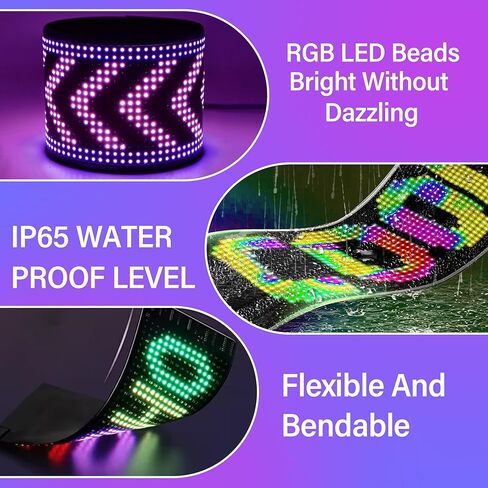 Flexible 7x3'' Car LED Sign - Bluetooth APP Control,USB 5V DIY and Text Programmable Animated Signs Matrix Panel,Scrolling Display for Parties, Weddings,Cars,Window Ads in Kuwait
