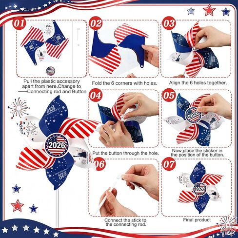 Junkin 12 Pack American Flag pinwheels Patriotic pinwheels 250th Anniversary 4th of July Decorations Red and White Wind Spinners with Stake for Yard Independence Day Memorial Day Outdoor Decorations in Kuwait