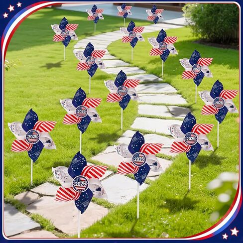 Junkin 12 Pack American Flag pinwheels Patriotic pinwheels 250th Anniversary 4th of July Decorations Red and White Wind Spinners with Stake for Yard Independence Day Memorial Day Outdoor Decorations in Kuwait