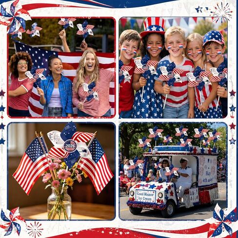 Junkin 12 Pack American Flag pinwheels Patriotic pinwheels 250th Anniversary 4th of July Decorations Red and White Wind Spinners with Stake for Yard Independence Day Memorial Day Outdoor Decorations in Kuwait
