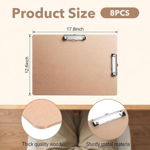 8 Pcs Clipboard Drawing Board with Low Profile Double Clip, 11x17in Extra Large Landscape Hardboard Clipboard for Drafting, Sketching, and Office Use, Brown Wooden Lap Boards in Kuwait