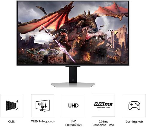 شاشة الألعاب الذكية Samsung Odyssey OLED G8 (G80SD) مقاس 32 بوصة بدقة 4K UHD، 240 هرتز 0.03 مللي ثانية، شاشة خالية من الوهج، مركز ألعاب، تصميم معدني أنيق قابل للتعديل، LS32DG802SNXZA، 2024 (متجدد)، فضي in Saudi Arabia