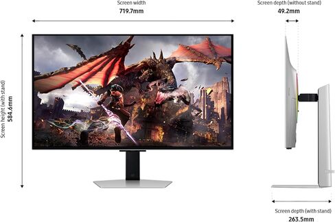 شاشة الألعاب الذكية Samsung Odyssey OLED G8 (G80SD) مقاس 32 بوصة بدقة 4K UHD، 240 هرتز 0.03 مللي ثانية، شاشة خالية من الوهج، مركز ألعاب، تصميم معدني أنيق قابل للتعديل، LS32DG802SNXZA، 2024 (متجدد)، فضي in Saudi Arabia