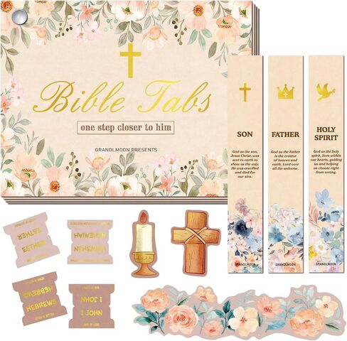 Bible Tabs Set with Gold Foil Embossing, Large Print 66 + 10 Customable, Bible Study Supplies with 32 Decorative Stickers, 3 Bookmarks, 1 Reading Tracker in Kuwait