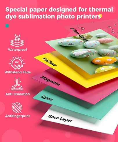 Compatible with Liene Amber M100/M200/M110/M210 4" x 6" Photo Printer 80 Sheets Photo Paper & 2 Ink Cartridges Refill, for DHP512/DHP513/DHP514/DHP515, for Display, Framing, Scrapbook in Kuwait