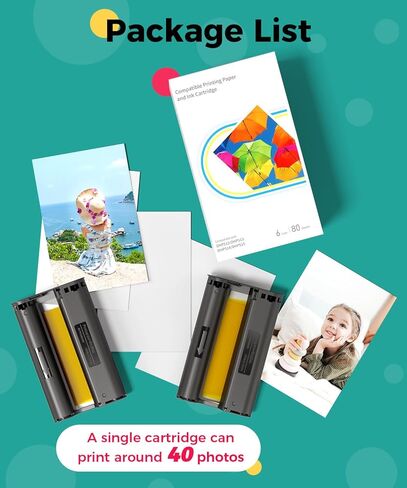 Compatible with Liene Amber M100/M200/M110/M210 4" x 6" Photo Printer 80 Sheets Photo Paper & 2 Ink Cartridges Refill, for DHP512/DHP513/DHP514/DHP515, for Display, Framing, Scrapbook in Kuwait