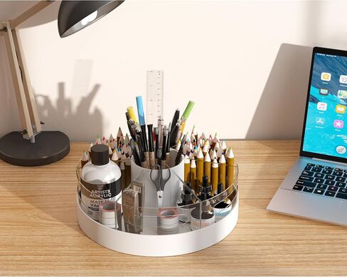 CraftGenes Rotating Pencil Organizer for Desk, 360 Smooth Spinning Marker Organizer, Clear Acrylic Pen Holder, Art Supply Storage & Lazy Susan Desktop Caddy for Kids, School, Office & Craft Room in Kuwait