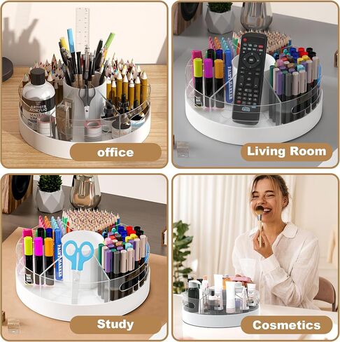 CraftGenes Rotating Pencil Organizer for Desk, 360 Smooth Spinning Marker Organizer, Clear Acrylic Pen Holder, Art Supply Storage & Lazy Susan Desktop Caddy for Kids, School, Office & Craft Room in Kuwait
