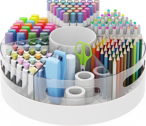 CraftGenes Rotating Pencil Organizer for Desk, 360 Smooth Spinning Marker Organizer, Clear Acrylic Pen Holder, Art Supply Storage & Lazy Susan Desktop Caddy for Kids, School, Office & Craft Room in Kuwait
