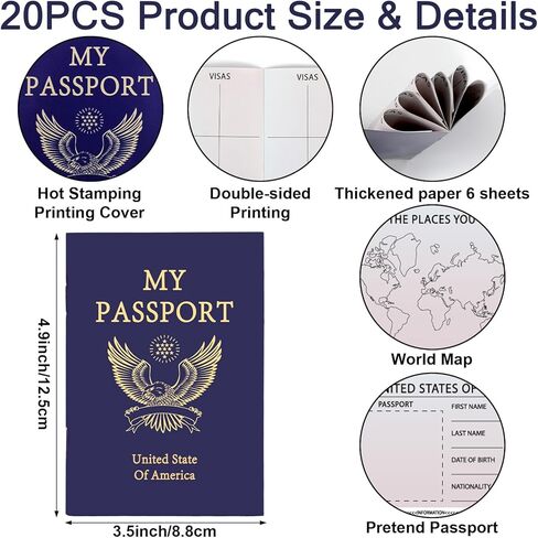 Party Greeting 20PCS Blank Fake Passport Notebooks Student Travel Journal Book Kids Passport Size Notebook for Kid School Travel Party Decorations Game Prizes Supplies Geography Favors School Supplies in Kuwait