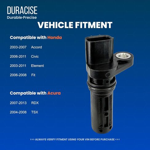 DURACISE Crankshaft Position Sensor Fits 2003-2007 Honda Accord 2.4L, 2006-2011 Civic 1.8L, 2003-2011 Element 2.4L, 2006-2008 Fit 1.5L & 2007-2013 Acura RDX 3.5L, 2004-2008 TSX 2.4L, OEM 37500-RAA-A01 in Kuwait